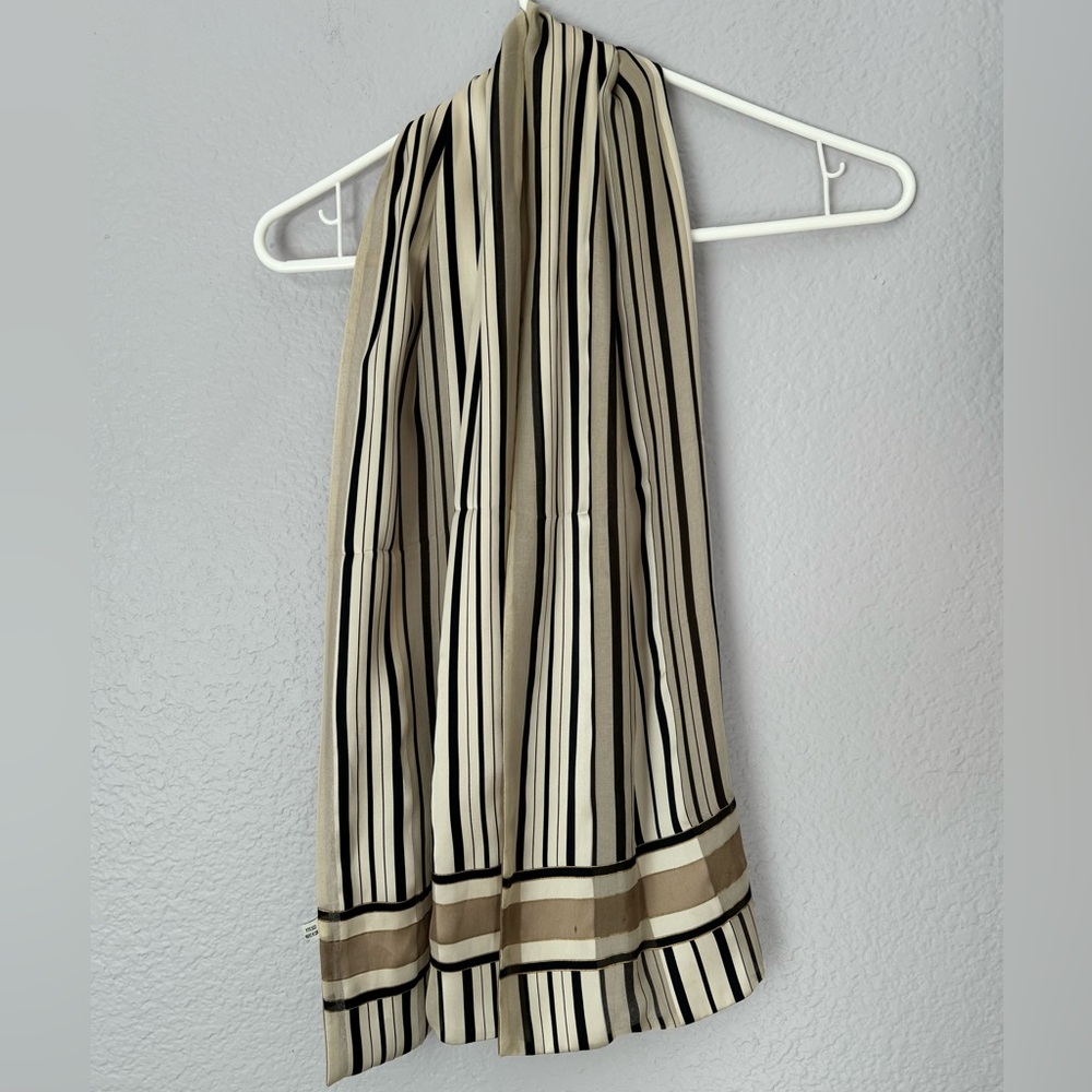 Vintage Ann Taylor 100% Silk Scarf.  Stripped W/Beige Under. 90’s